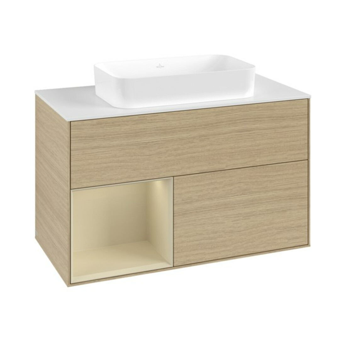 V&B Meuble sous lavabo Finion 100x60,3 cm, tiroir gauche, gris moyen laqué, Oa ven
