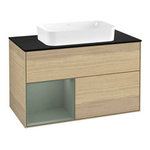 V&B Meuble sous-lavabo Finion 100x60,3 cm, tiroir gauche, huile mat, chêne ven.