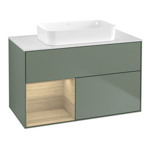 V&B Meuble sous lavabo Finion 100x60,3 cm, tiroir gauche, olivier mat laqué