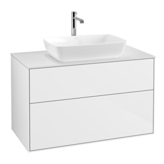 V&B Meuble sous lavabo Finion 100x60,3cm, éclairage mural, plaque d’abd. blanc, laque blanc brillant