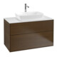 V&B Meuble sous lavabo Finion 100x60,3cm, plan de découpe blanc, placage noyer-1