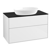 V&B Meuble sous lavabo Finion 100x60,3cm, plaque de fermeture bleu mat, laqué blanc brillant