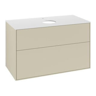 V&B Meuble sous lavabo Finion 100x60,3cm, plinthe abattante blanc, poignée argent mat laqué
