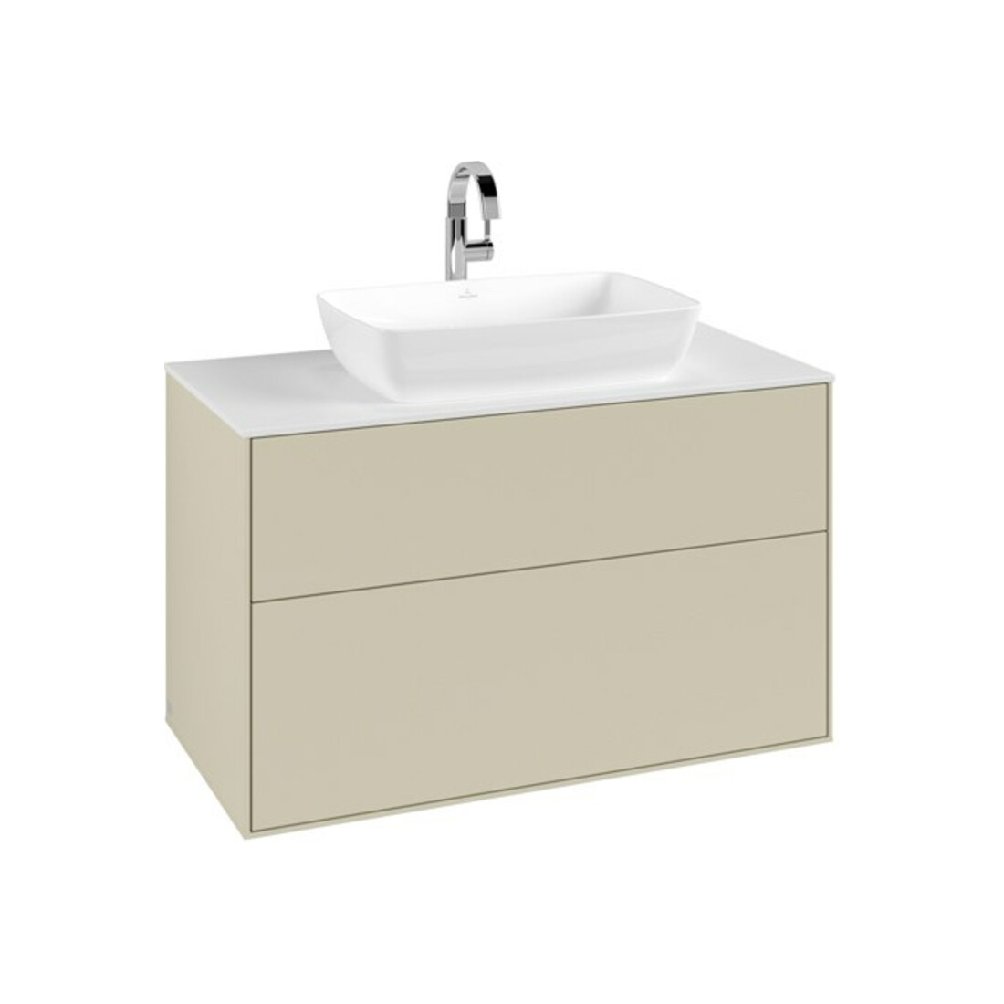 V&B Meuble sous lavabo Finion 100x60,3cm, plinthe abattante blanc, poignée argent mat laqué