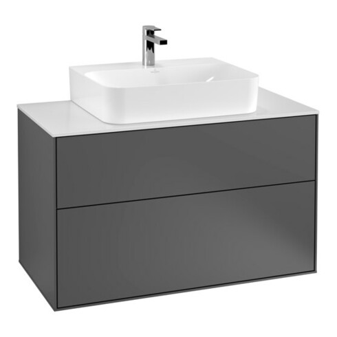 V&B Meuble sous lavabo Finion 100x60,3x50,1 cm, blanc mat, anthracite mat, avec éclairage mural