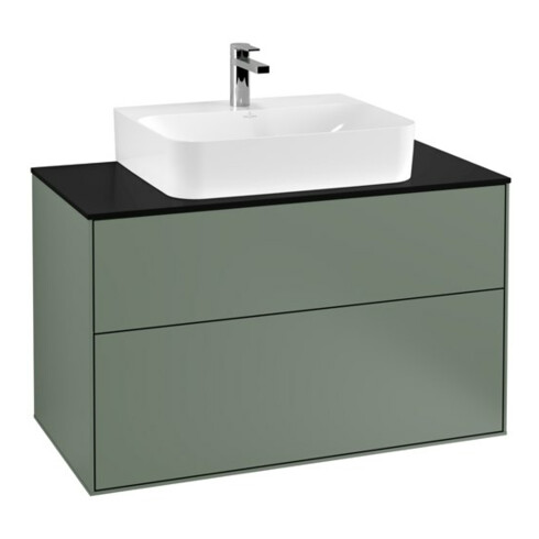 V&B Meuble sous lavabo Finion 100x60,3x50,1 cm, bleu mat, olive mat laqué