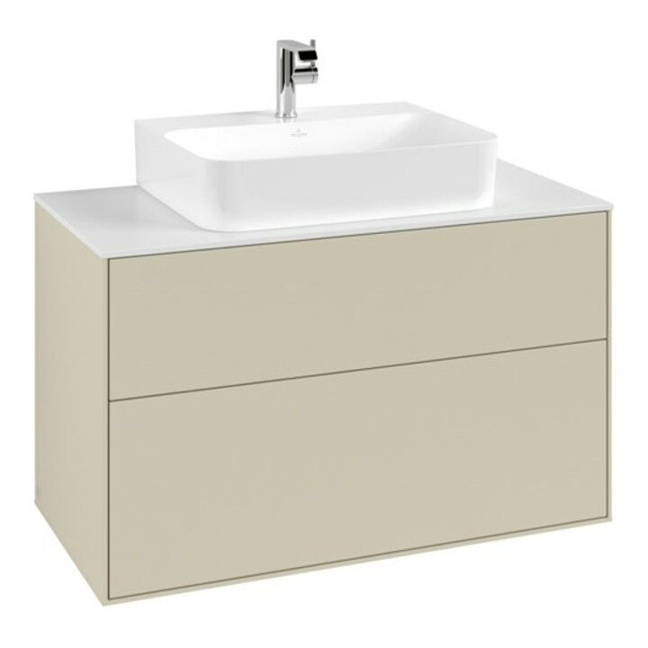 V&B Meuble sous lavabo Finion 100x60,3x50,1 cm, placage blanc mat, gris mat laqué