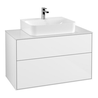 V&B Meuble sous lavabo Finion 100x60,3x50,1 cm, placage blanc mat, laque blanc brillant
