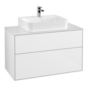 V&B Meuble sous lavabo Finion 100x60,3x50,1 cm, placage blanc mat, laque blanc brillant