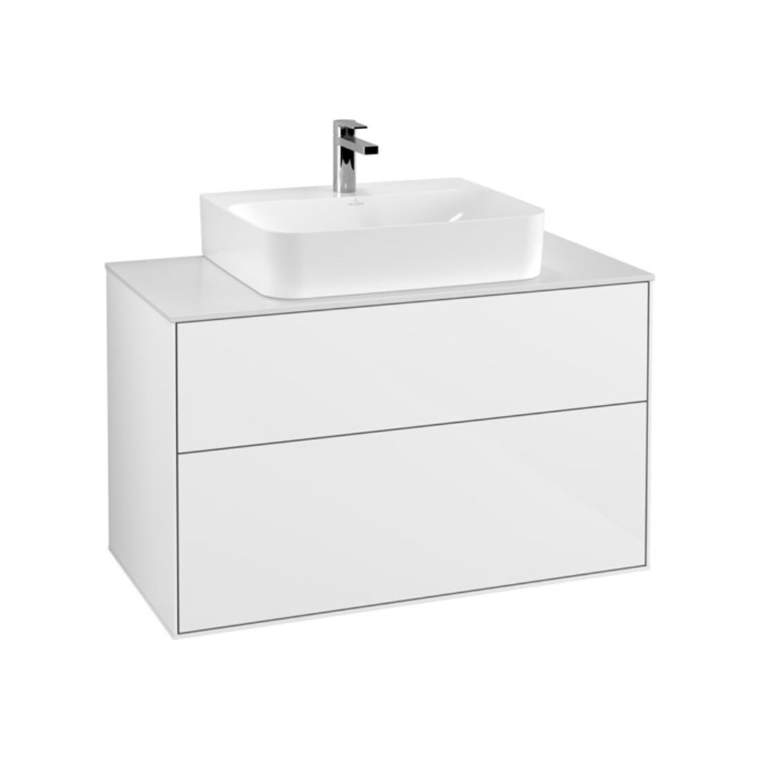 V&B Meuble sous lavabo Finion 100x60,3x50,1 cm, placage blanc mat, laque blanc brillant