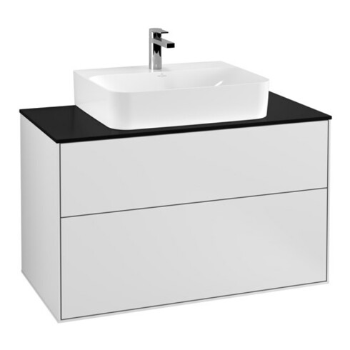 V&B Meuble sous lavabo Finion 100x60,3x50,1 cm, placage bleu, blanc mat Lac