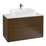 V&B Meuble sous lavabo Finion 100x60,3x50,1cm, plan de toilette blanc, noyer veinée