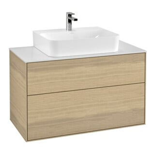 V&B Meuble sous lavabo Finion 100x60,3x50,1cm, plaque d'abattant blanc, Oa ven