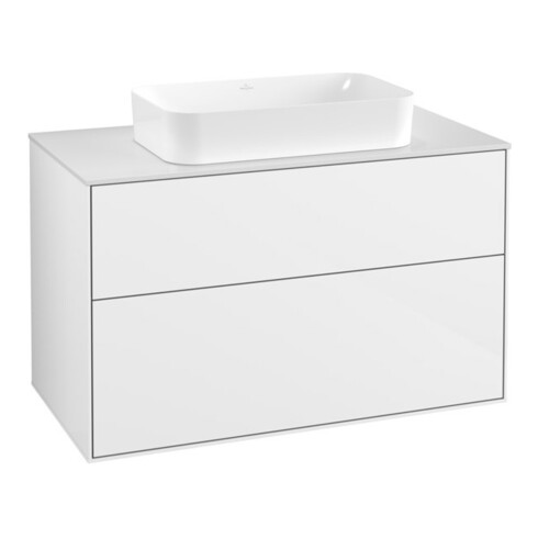 V&B Meuble sous-lavabo Finion 100x60,3x50,1mm, blanc brillant, laqué blanc brillant