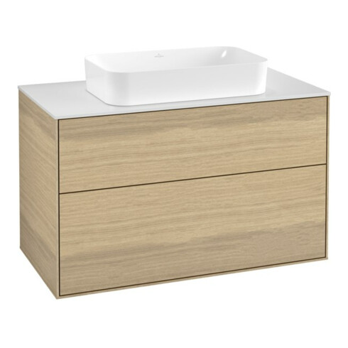 V&B Meuble sous-lavabo Finion 100x60,3x50,1mm, Blanc brillant, Placage chêne