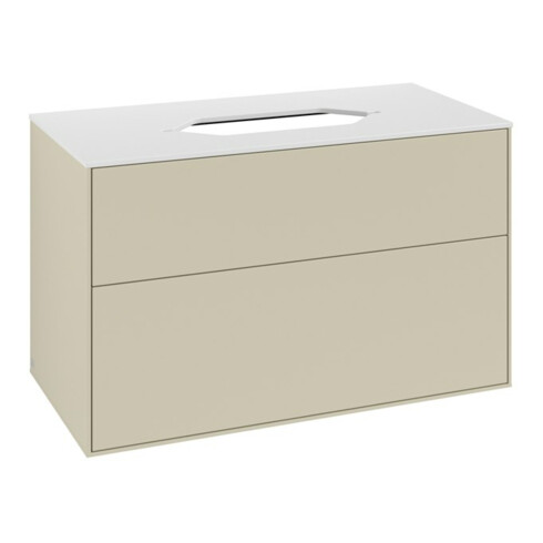 V&B Meuble sous lavabo Finion 100x60,3x50,1mm, blanc brillant, poignée grise mate