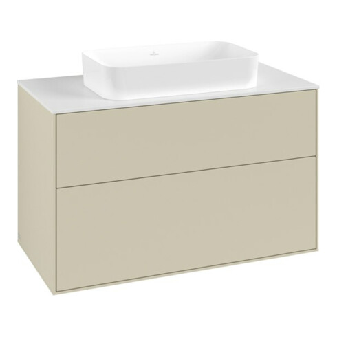 V&B Meuble sous lavabo Finion 100x60,3x50,1mm, blanc brillant, poignée grise mate