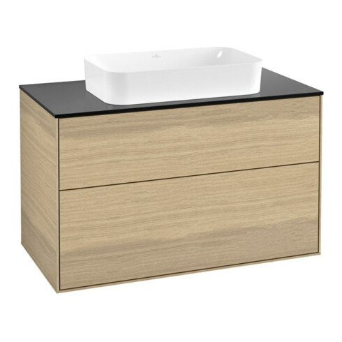 V&B Meuble sous-lavabo Finion 100x60,3x50,1mm, bleu brillant, placage chêne