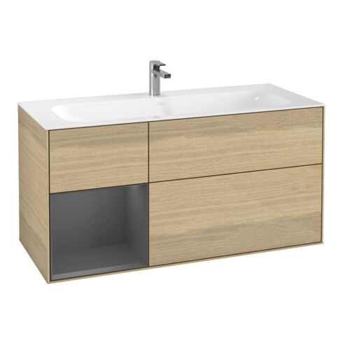 V&B Meuble sous lavabo Finion 119,6x59,1 cm, éclairage mural, anthracite, rég. gauche, Oa ven