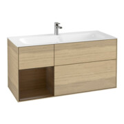 V&B Meuble sous lavabo Finion 119,6x59,1 cm, éclairage mural, placage chêne, rég. gauche