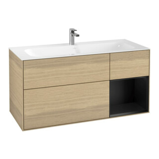 V&B Meuble sous-lavabo Finion 119,6x59,1 cm, éclairage mural, rég. droite, bleu, m Lac, Oa ven