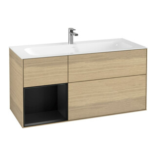 V&B Meuble sous lavabo Finion 119,6x59,1 cm, éclairage mural, rég. gauche, bleu m Lac, Oa ven