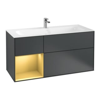 V&B Meuble sous lavabo Finion 119,6x59,1 cm, étagère gauche, bleu mat, avec laque