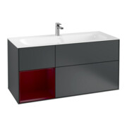 V&B Meuble sous lavabo Finion 119,6x59,1 cm, étagère gauche, éclairage mural, bleu mat avec laque