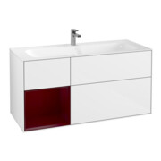 V&B Meuble sous-lavabo Finion 119,6x59,1 cm, étagère gauche Peo, blanc brillant Lac