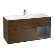 V&B Meuble sous lavabo Finion 119,6x59,1 cm, tiroir droit anthracite, avec poignée en noyer