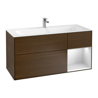 V&B Meuble sous-lavabo Finion 119,6x59,1 cm, tiroir droit blanc mat, noyer veinée