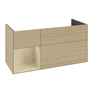V&B Meuble sous lavabo Finion 119,6x59,1 cm, tiroir gauche, gris moyen lacqué, chêne ven