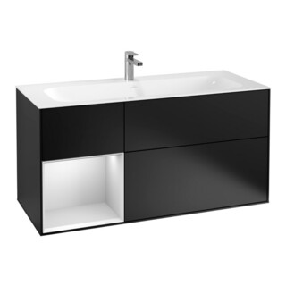 V&B Meuble sous lavabo Finion 119,6x59,1cm, Éclairage mural, gauche, blanc laqué, bleu laqué