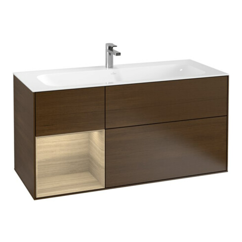 V&B Meuble sous-lavabo Finion 119,6x59,1cm, éclairage mural, placage noyer, rég gauche Oa ven