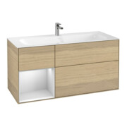V&B Meuble sous-lavabo Finion 119,6x59,1cm, éclairage mural, rég. gauche, blanc, Oa ven