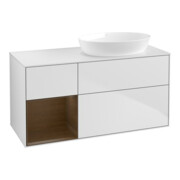 V&B Meuble sous lavabo Finion 120 cm, blanc, avec éclairage mural, placage noyer ven. blanc mat Lac