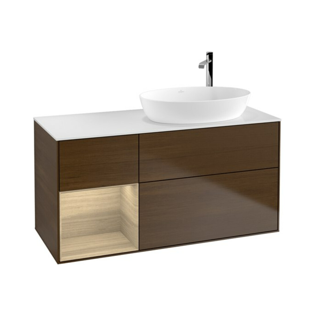 V&B Meuble sous lavabo Finion 120 cm, blanc, avec éclairage mural, régulateur Oa ven, wal ven