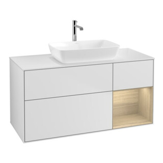 V&B Meuble sous lavabo Finion 120 cm, blanc, avec rangement ouvert, blanc laqué