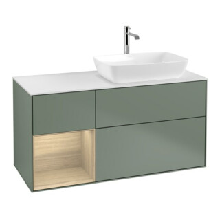 V&B Meuble sous-lavabo Finion 120 cm, blanc, avec tiroir, poignée en aluminium, laqué