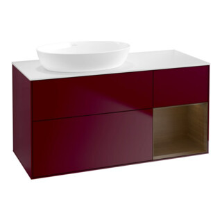V&B Meuble sous-lavabo Finion 120 cm, blanc brillant, chêne sauvage, poignée métal