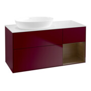 V&B Meuble sous-lavabo Finion 120 cm, blanc brillant, chêne sauvage, poignée métal