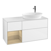 V&B Meuble sous-lavabo Finion 120 cm, blanc brillant, éclairage mural, réglette Oa ven, laque blanc brillant-1