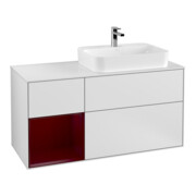 V&B Meuble sous-lavabo Finion 120 cm, blanc brillant, éclairage mural, tiroir gauche, blanc mat laqué
