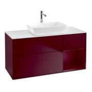 V&B Meuble sous lavabo Finion 120 cm, blanc brillant, éclairage mural, tiroirs laqués, poignée métal-1