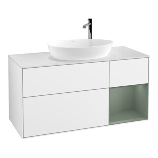 V&B Meuble sous lavabo Finion 120 cm, blanc brillant, laqué blanc