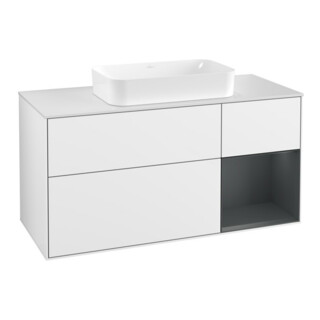 V&B Meuble sous lavabo Finion 120 cm, blanc brillant, laqué, gris clair