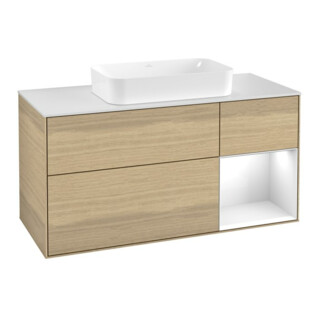 V&B Meuble sous lavabo Finion 120 cm, blanc brillant, laqué, ouverture à gauche