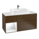 V&B Meuble sous lavabo Finion 120 cm, blanc brillant, laqué, placage noyer-1