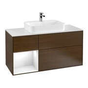 V&B Meuble sous lavabo Finion 120 cm, blanc brillant, laque, placage noyer