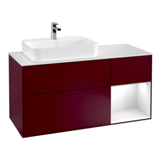 V&B Meuble sous-lavabo Finion 120 cm, blanc brillant, laqué, poignée métal